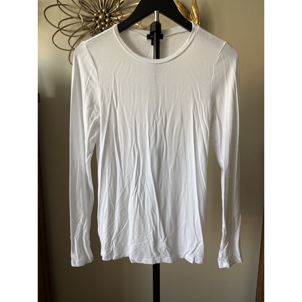 Halogen Long Sleeve Top XS White Crew Neck Rayon Stretch Basic Layering Shirt